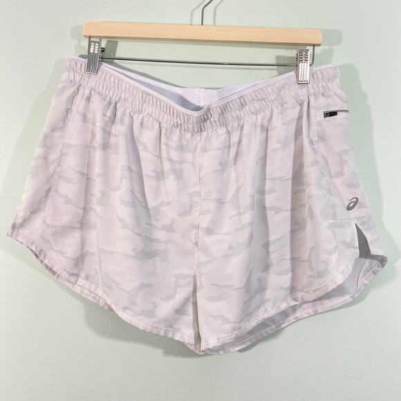 Asics Women's White Camo Pull On Running Shorts With Lining Size XL - Picture 1 of 7